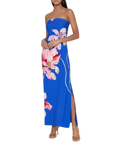 Milly Vera Satin Floral Maxi Dress In Blue