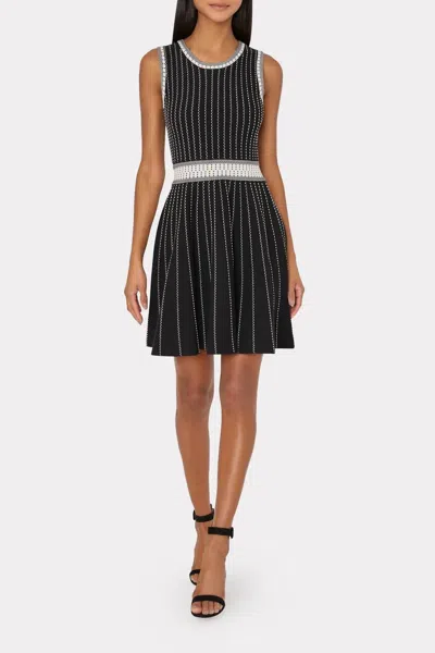 Milly Vertical Texture Dress In Black Ecru In Multi