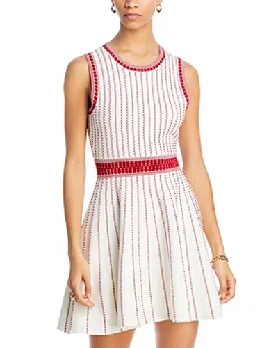 Milly Vertical Textured Knit Dress In Ecru Red