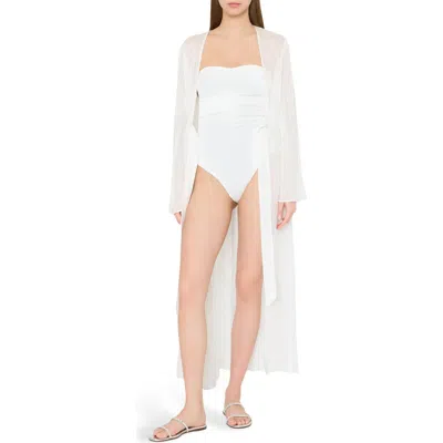 Milly Vince Metallic Pinstripe Long Sleeve Sheer Cover-up In White