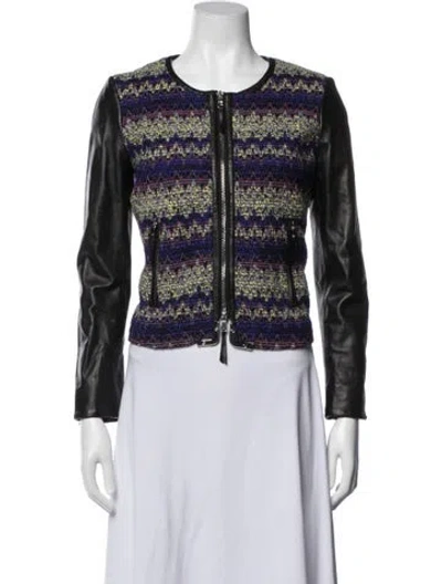 Pre-owned Milly Virgin Wool Patterned Jacket In Black
