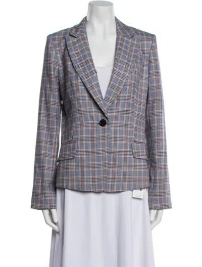 Pre-owned Milly Virgin Wool Plaid Print Blazer In Blue