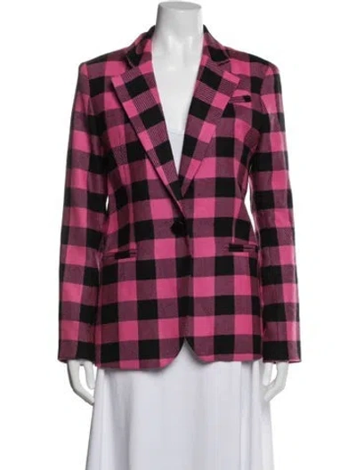 Pre-owned Milly Virgin Wool Plaid Print Blazer In Pink