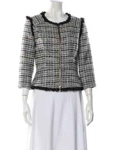 Pre-owned Milly Virgin Wool Tweed Pattern Jacket In White
