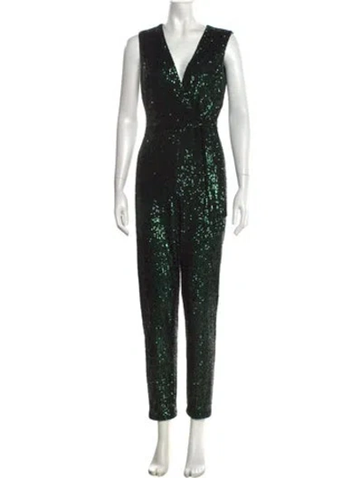 Pre-owned Milly V-neck Jumpsuit In Green