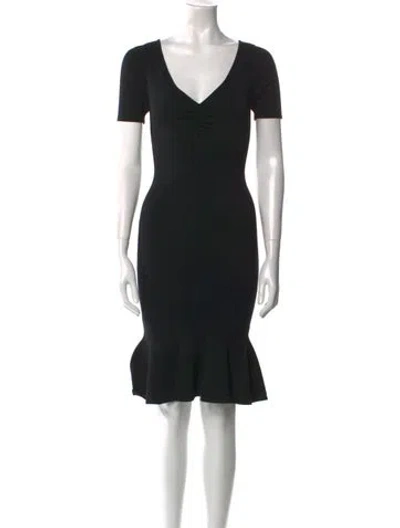 Pre-owned Milly V-neck Knee-length Dress In Black
