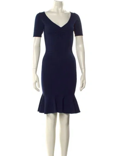 Pre-owned Milly V-neck Knee-length Dress In Blue