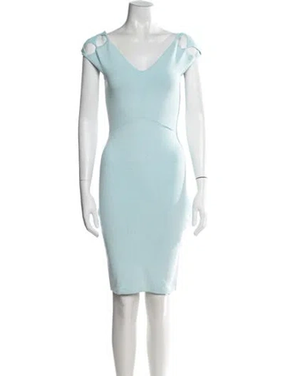 Pre-owned Milly V-neck Knee-length Dress In Blue