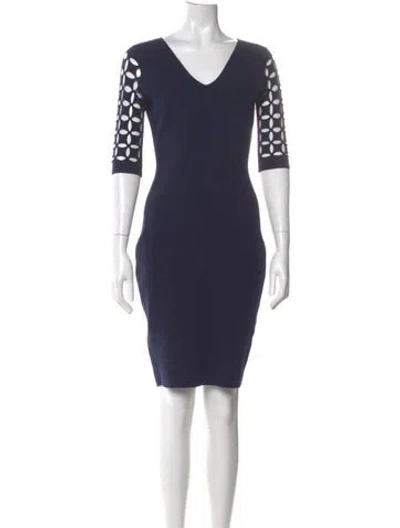 Pre-owned Milly V-neck Knee-length Dress In Blue