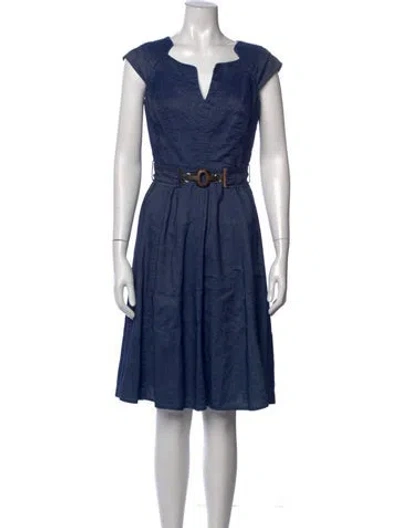 Pre-owned Milly V-neck Knee-length Dress In Blue