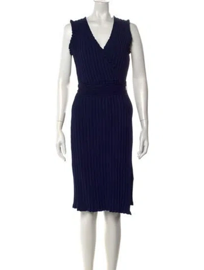 Pre-owned Milly V-neck Knee-length Dress In Blue