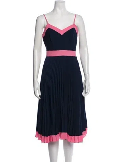 Pre-owned Milly V-neck Knee-length Dress In Blue