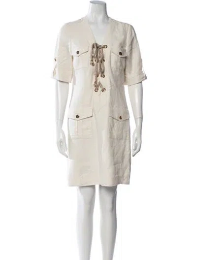 Pre-owned Milly V-neck Knee-length Dress In Neutrals
