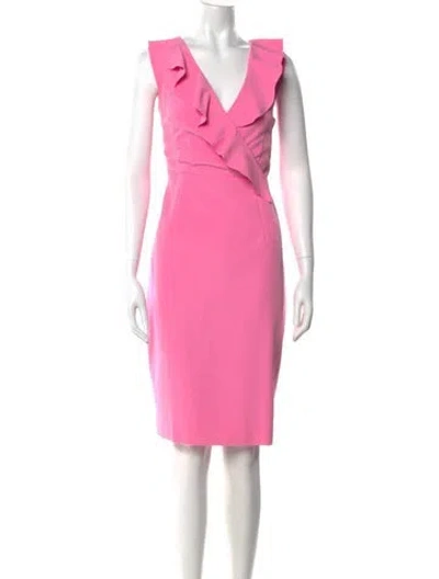Pre-owned Milly V-neck Knee-length Dress In Pink