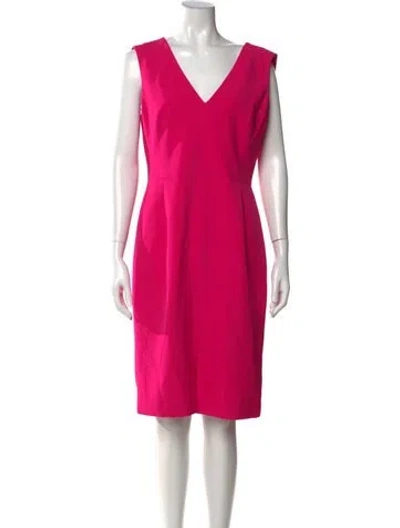 Pre-owned Milly V-neck Knee-length Dress In Pink