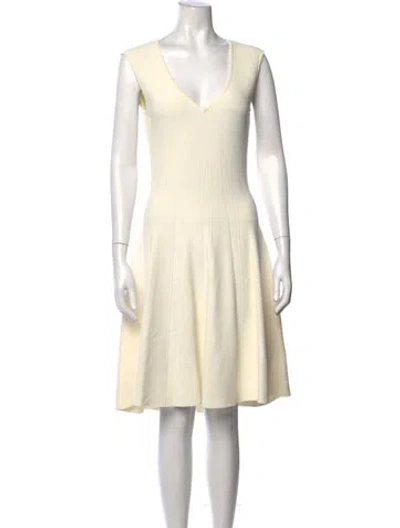 Pre-owned Milly V-neck Knee-length Dress In White