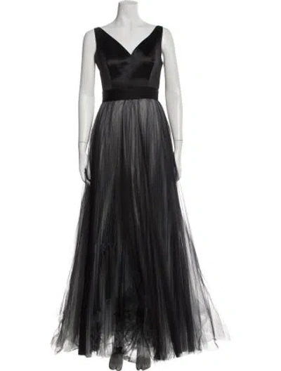 Pre-owned Milly V-neck Long Dress In Black