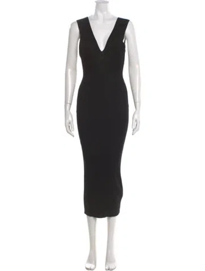 Pre-owned Milly V-neck Long Dress In Black