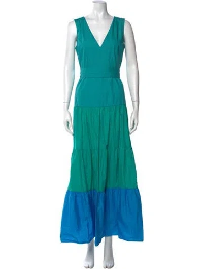 Pre-owned Milly V-neck Long Dress In Blue