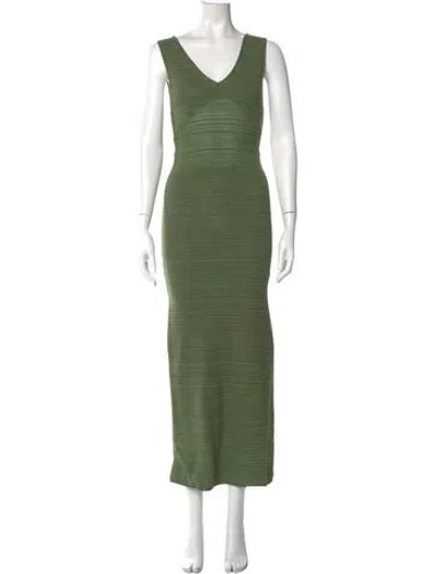 Pre-owned Milly V-neck Long Dress In Green