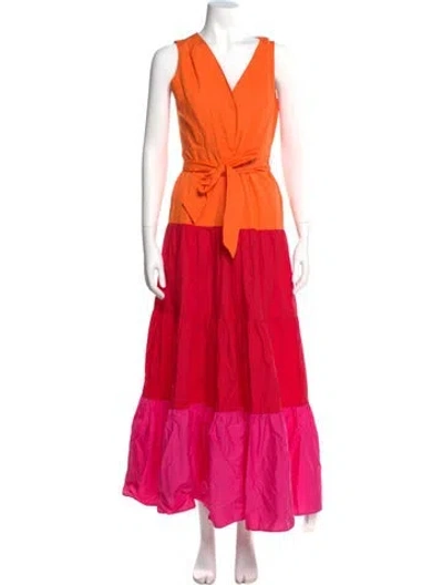 Pre-owned Milly V-neck Long Dress In Pink