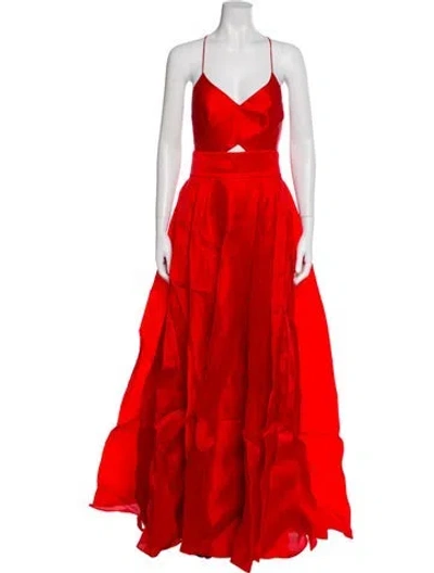 Pre-owned Milly V-neck Long Dress In Red
