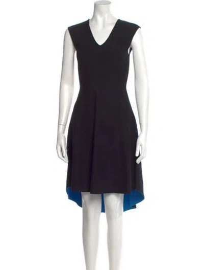 Pre-owned Milly V-neck Midi Length Dress In Black