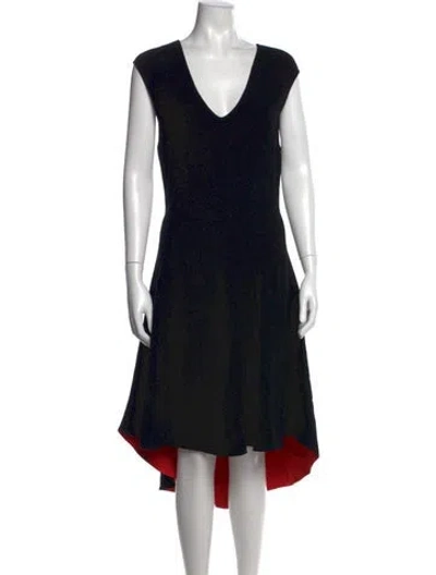 Pre-owned Milly V-neck Midi Length Dress In Black