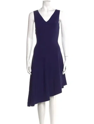 Pre-owned Milly V-neck Midi Length Dress In Blue