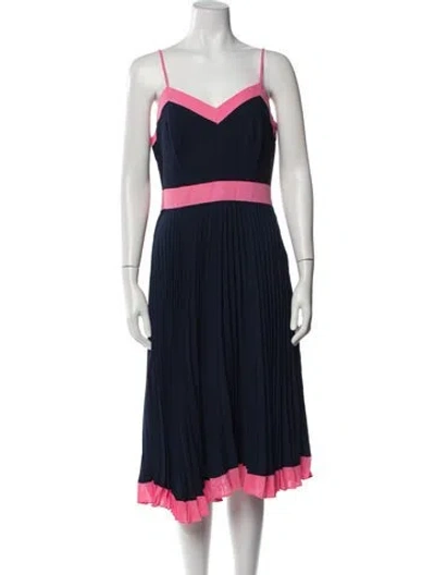 Pre-owned Milly V-neck Midi Length Dress In Blue