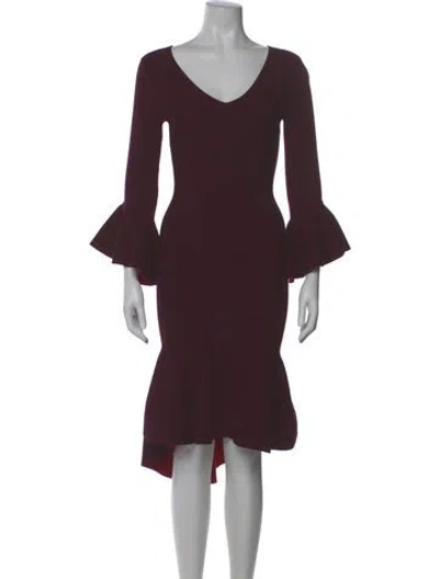 Pre-owned Milly V-neck Midi Length Dress In Burgundy