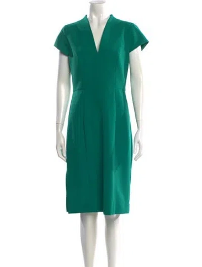 Pre-owned Milly V-neck Midi Length Dress In Green