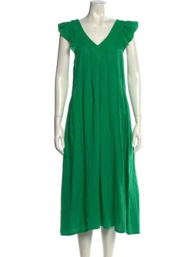 Pre-owned Milly V-neck Midi Length Dress In Green