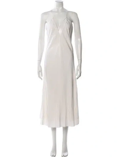 Pre-owned Milly V-neck Midi Length Dress In Neutral