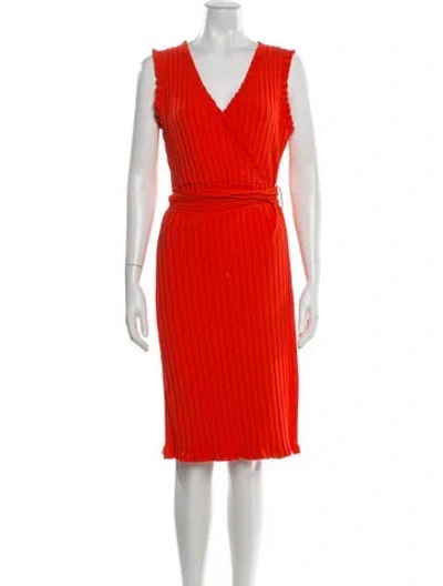 Pre-owned Milly V-neck Midi Length Dress In Orange