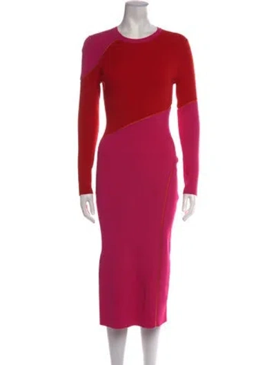Pre-owned Milly V-neck Midi Length Dress In Pink/red