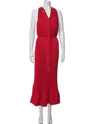 Pre-owned Milly V-neck Midi Length Dress In Red