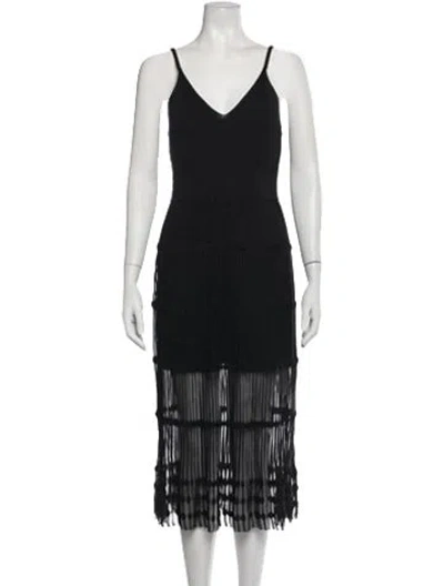 Pre-owned Milly V-neck Midi Length Dress W/ Tags In Black/blue