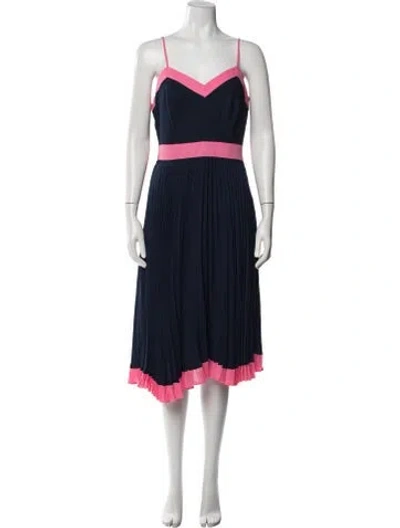 Pre-owned Milly V-neck Midi Length Dress W/ Tags In Blue