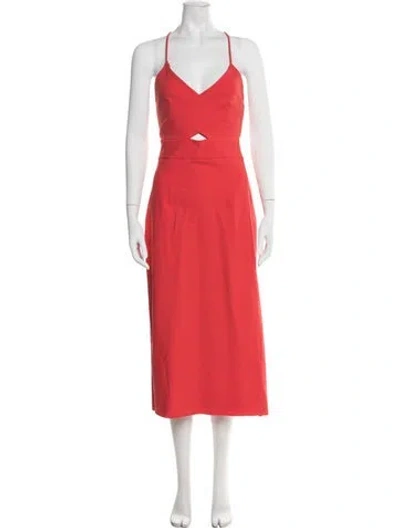 Pre-owned Milly V-neck Midi Length Dress W/ Tags In Red