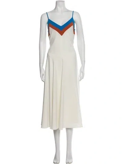Pre-owned Milly V-neck Midi Length Dress In White