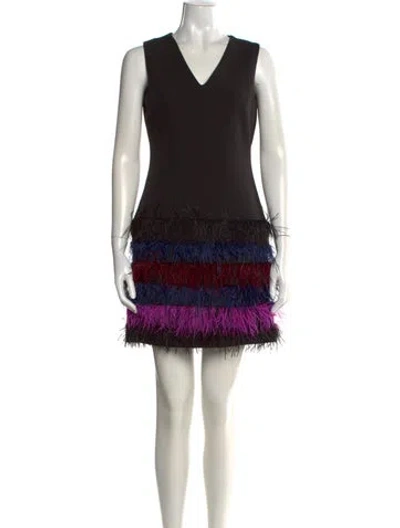 Pre-owned Milly V-neck Mini Dress In Black