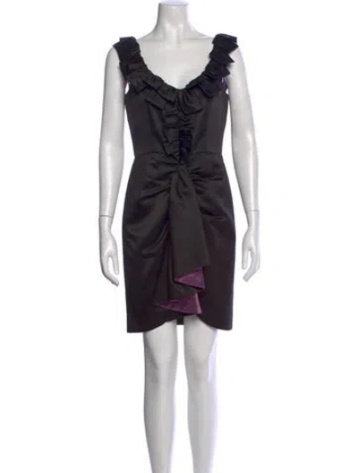 Pre-owned Milly V-neck Mini Dress In Black