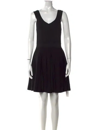 Pre-owned Milly V-neck Mini Dress In Black
