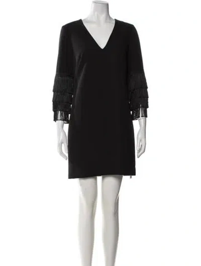 Pre-owned Milly V-neck Mini Dress In Black