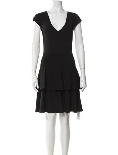 Pre-owned Milly V-neck Mini Dress In Black