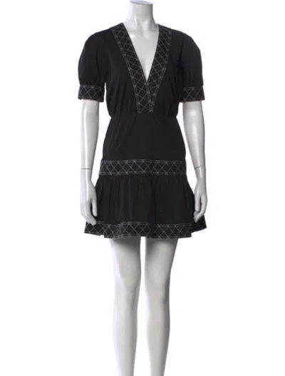 Pre-owned Milly V-neck Mini Dress In Black