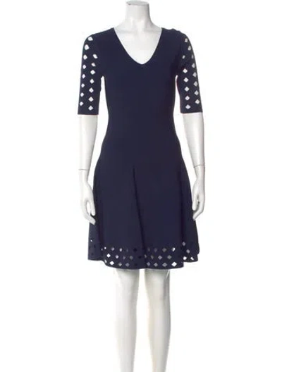 Pre-owned Milly V-neck Mini Dress In Blue