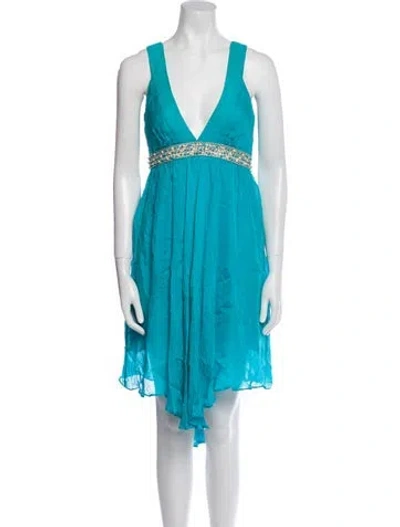 Pre-owned Milly V-neck Mini Dress In Blue