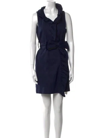 Pre-owned Milly V-neck Mini Dress In Blue